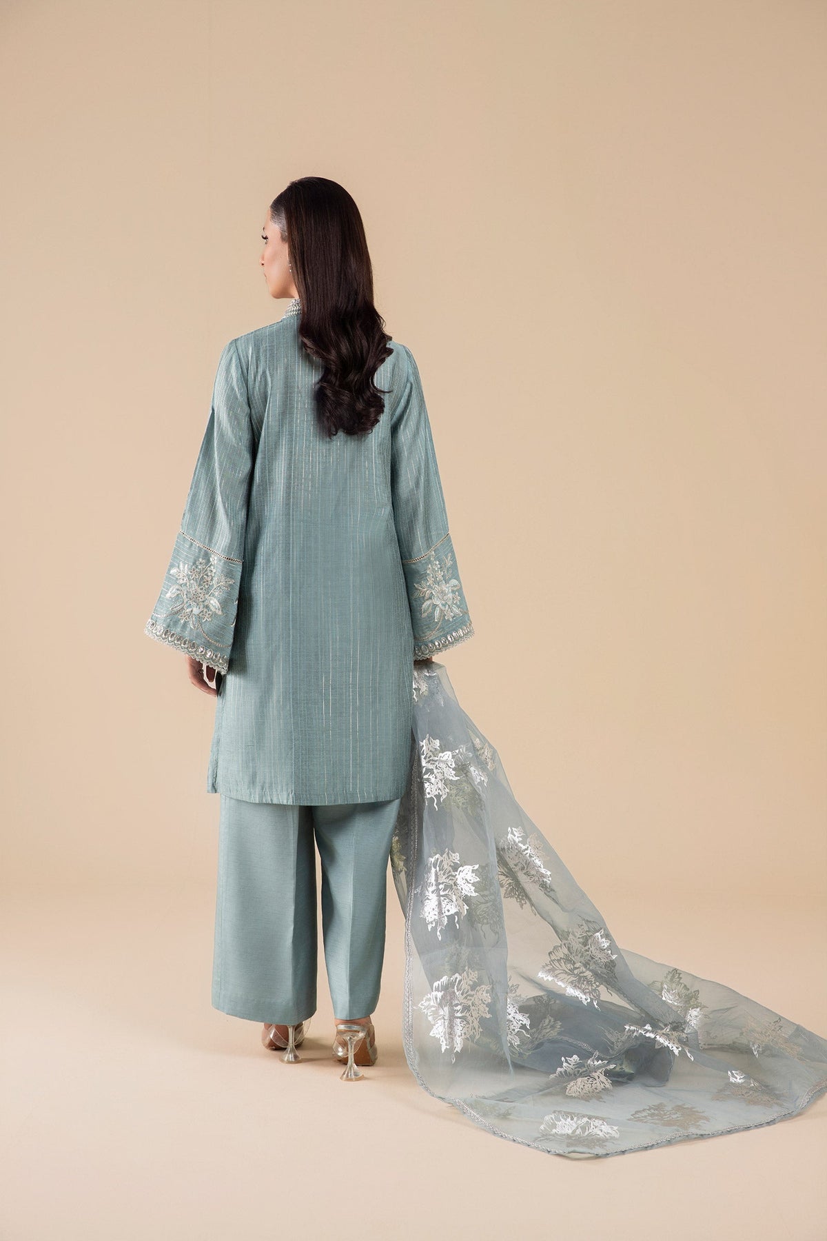 Maria B | Basics RTW | 3 Pc Embroidered Two Tone Lurex Silk Suit | MB-FS25-28 by Maria B - Designer Dress - Type: Ladies Clothes - Available at Libayah - 100% Original