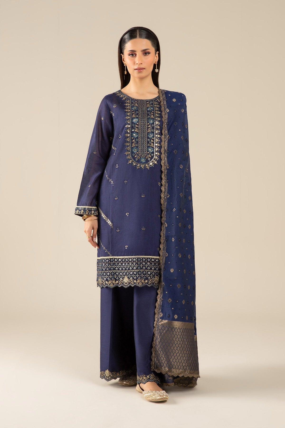 Maria B | Basics RTW | 3 Pc Embroidered Two Tone Silk Suit | MB-FS25-30 by Maria B - Designer Dress - Type: Ladies Clothes - Available at Libayah - 100% Original