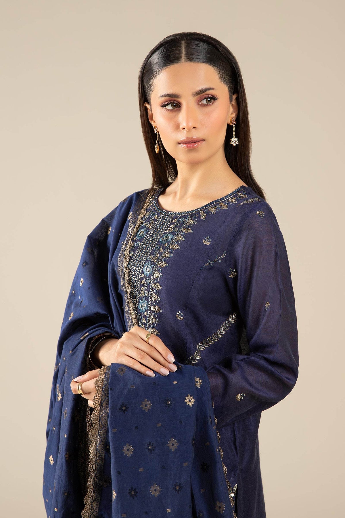Maria B | Basics RTW | 3 Pc Embroidered Two Tone Silk Suit | MB-FS25-30 by Maria B - Designer Dress - Type: Ladies Clothes - Available at Libayah - 100% Original