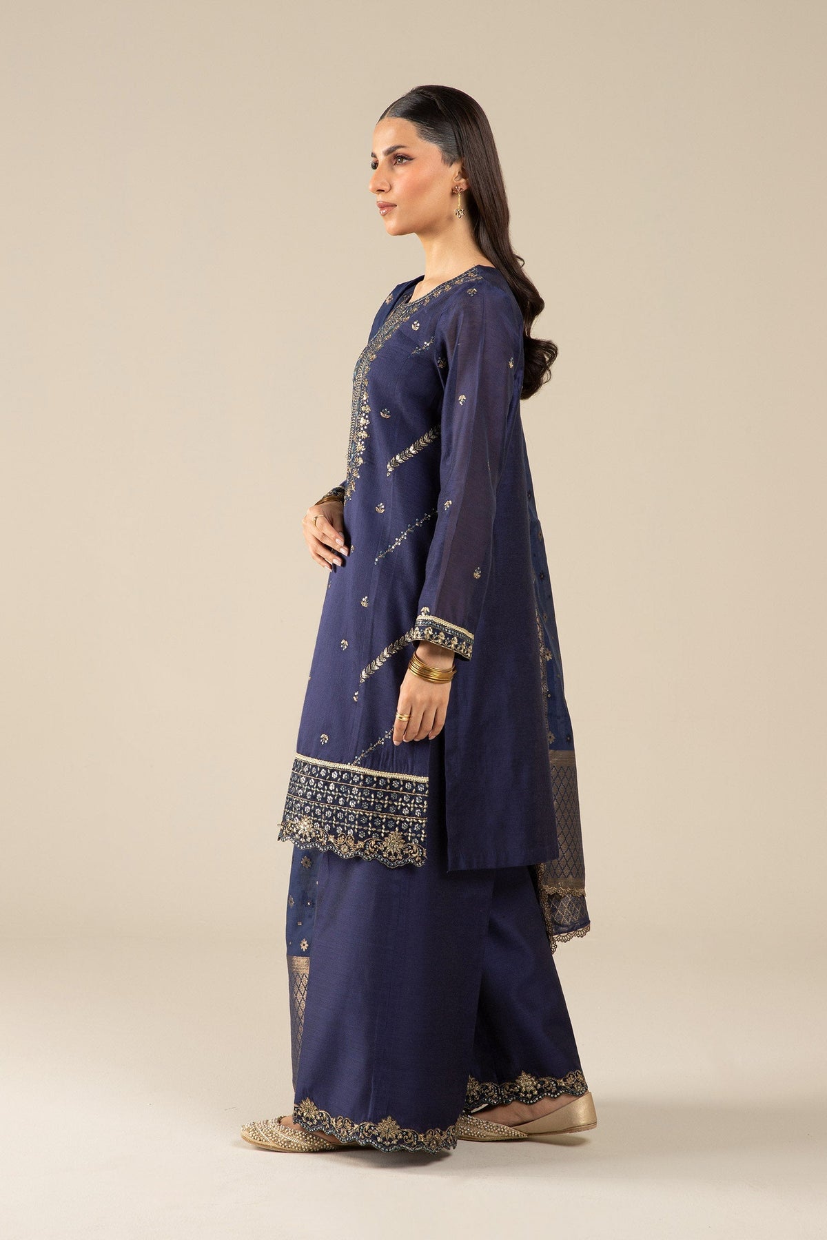 Maria B | Basics RTW | 3 Pc Embroidered Two Tone Silk Suit | MB-FS25-30 by Maria B - Designer Dress - Type: Ladies Clothes - Available at Libayah - 100% Original