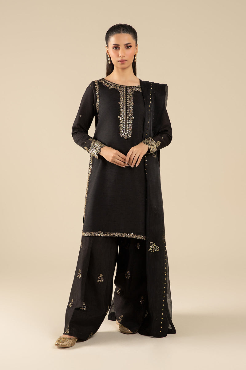 Maria B | Basics RTW | 3 Pc Embroidered Raw Silk Suit | MB-FS25-32-B by Maria B - Designer Dress - Type: Ladies Clothes - Available at Libayah - 100% Original