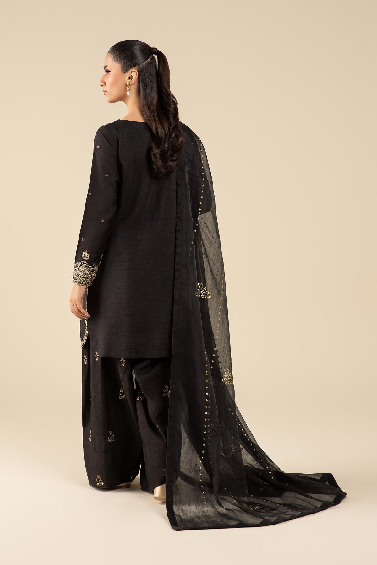 Maria B | Basics RTW | 3 Pc Embroidered Raw Silk Suit | MB-FS25-32-B by Maria B - Designer Dress - Type: Ladies Clothes - Available at Libayah - 100% Original