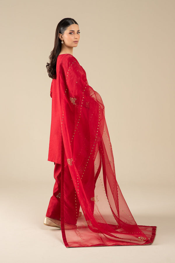 Maria B | Basics RTW | 3 Pc Embroidered Raw Silk Suit | MB-FS25-32 by Maria B - Designer Dress - Type: Ladies Clothes - Available at Libayah - 100% Original
