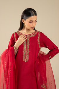 Maria B | Basics RTW | 3 Pc Embroidered Raw Silk Suit | MB-FS25-32 by Maria B - Designer Dress - Type: Ladies Clothes - Available at Libayah - 100% Original