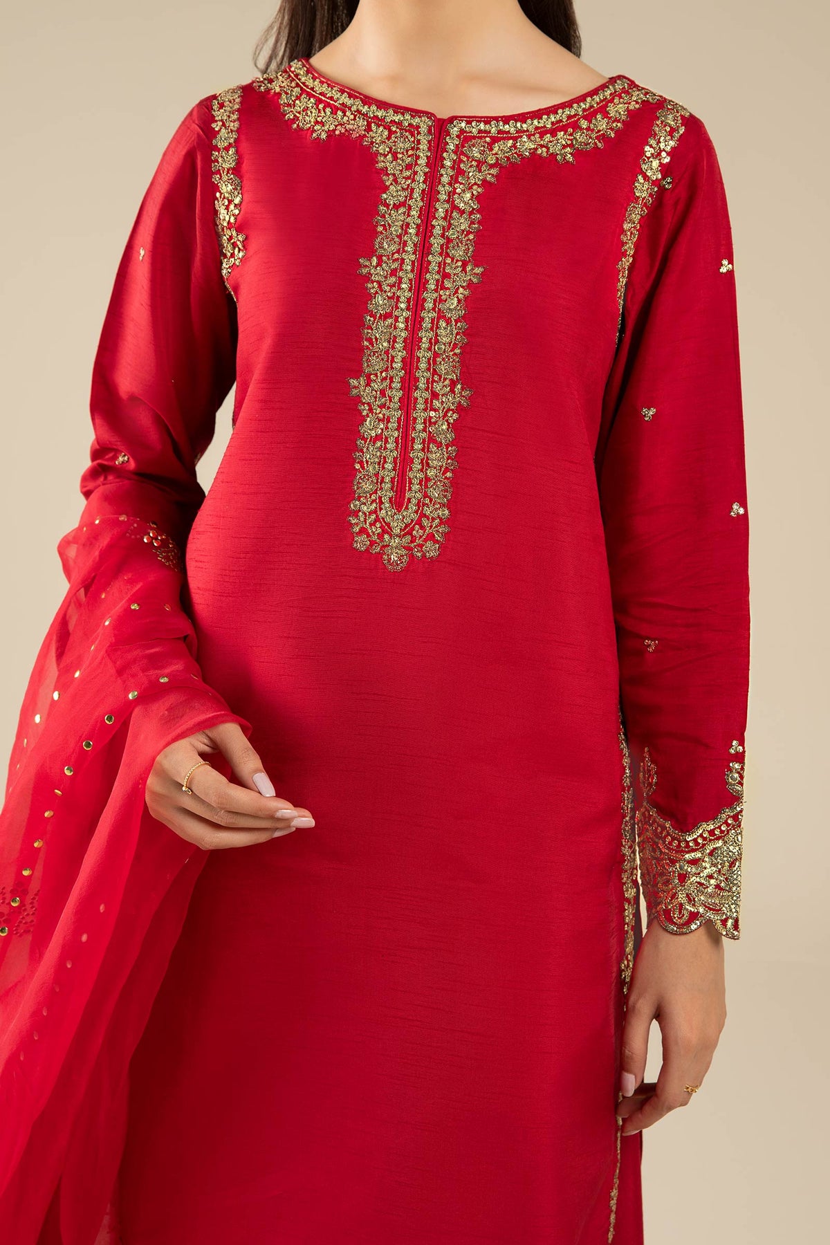 Maria B | Basics RTW | 3 Pc Embroidered Raw Silk Suit | MB-FS25-32 by Maria B - Designer Dress - Type: Ladies Clothes - Available at Libayah - 100% Original