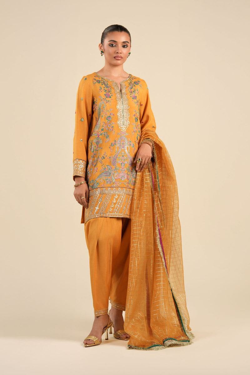 Maria B | Basics RTW | 3 Pc Embroidered Raw Silk Suit | MB-FS25-33 by Maria B - Designer Dress - Type: Ladies Clothes - Available at Libayah - 100% Original