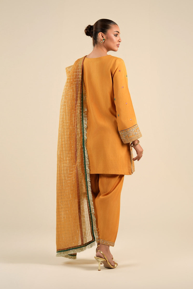 Maria B | Basics RTW | 3 Pc Embroidered Raw Silk Suit | MB-FS25-33 by Maria B - Designer Dress - Type: Ladies Clothes - Available at Libayah - 100% Original