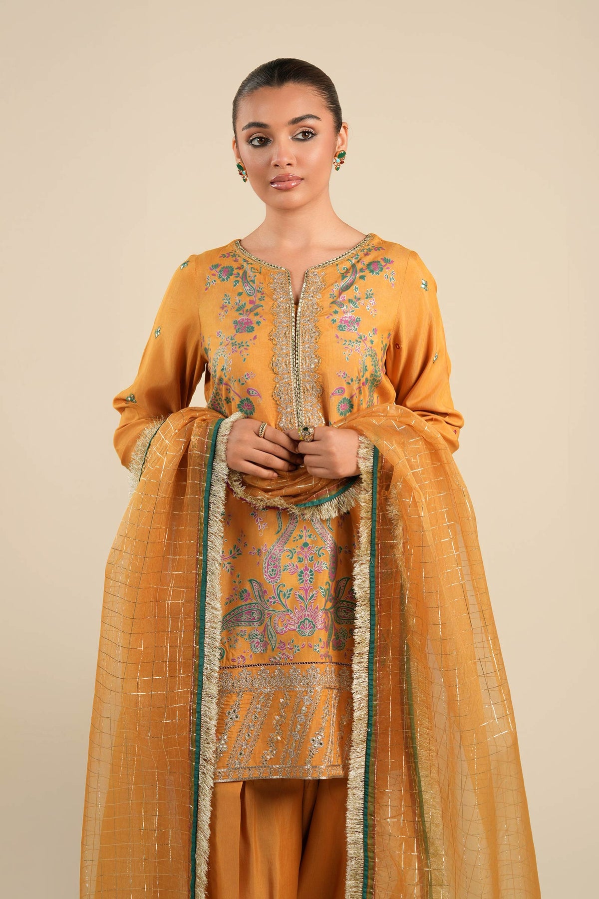Maria B | Basics RTW | 3 Pc Embroidered Raw Silk Suit | MB-FS25-33 by Maria B - Designer Dress - Type: Ladies Clothes - Available at Libayah - 100% Original