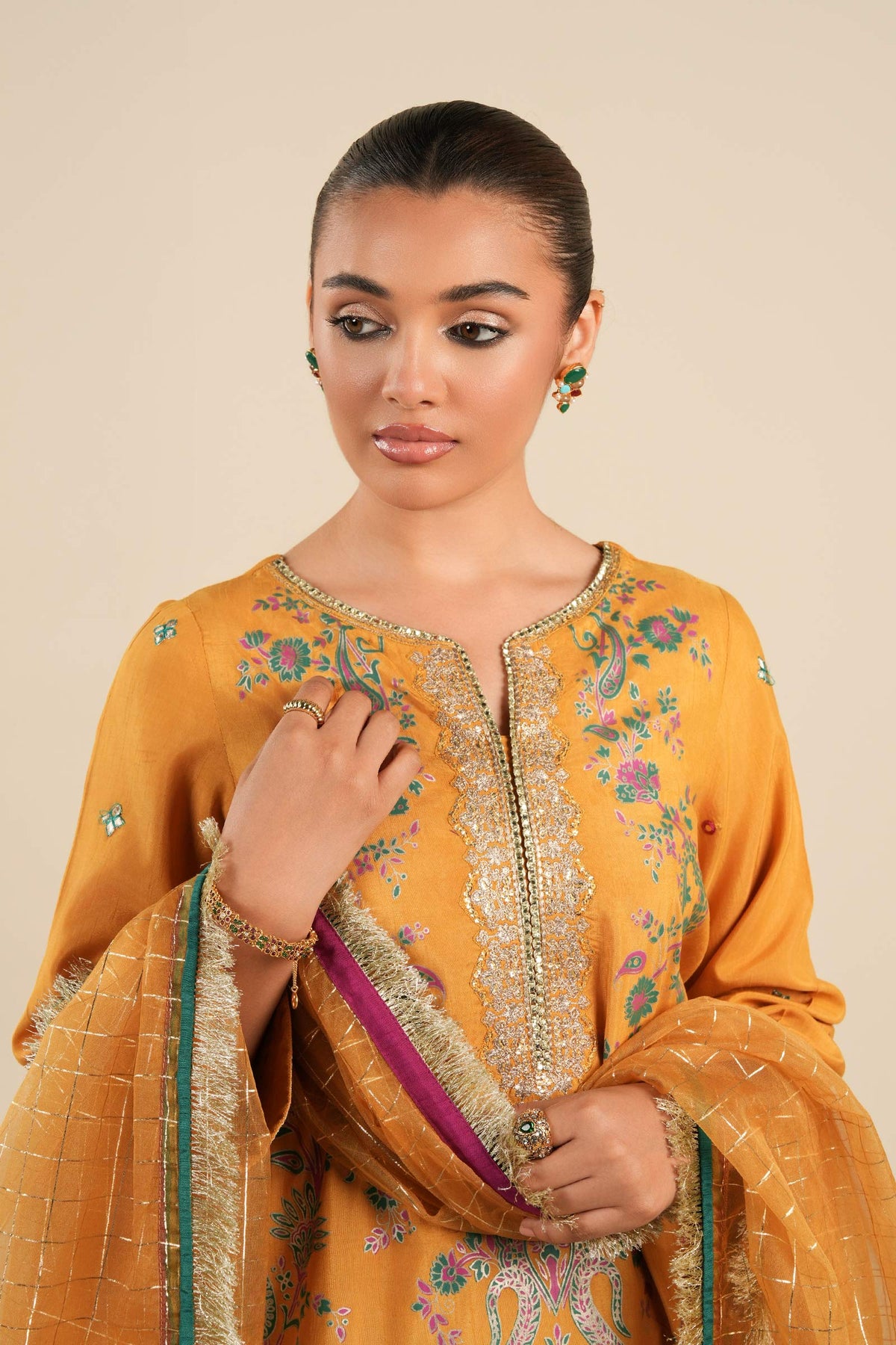 Maria B | Basics RTW | 3 Pc Embroidered Raw Silk Suit | MB-FS25-33 by Maria B - Designer Dress - Type: Ladies Clothes - Available at Libayah - 100% Original