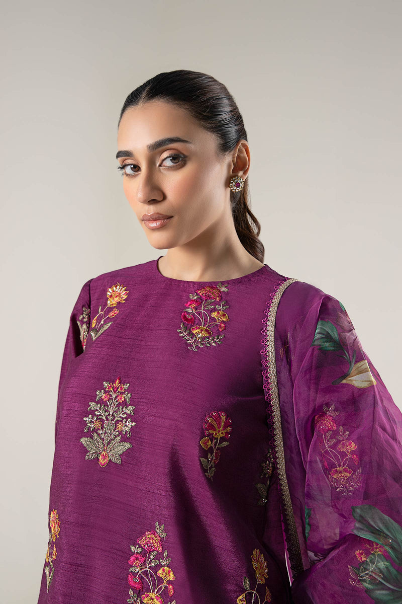 Maria B | Basics RTW | 3 Pc Embroidered Raw Silk Suit | MB-WF24-47 by Maria B - Designer Dress - Type: Ladies Clothes - Available at Libayah - 100% Original
