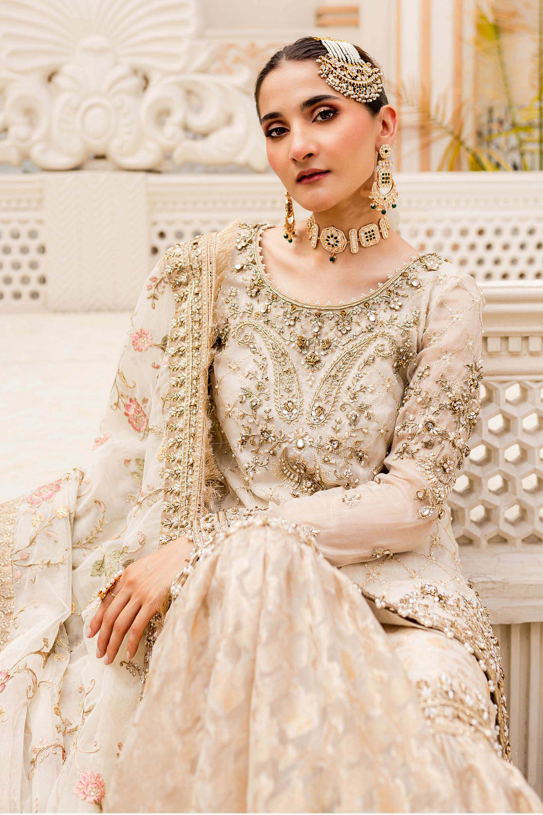 Maria B | Bridal Couture | Ivory Gold MC-906 by Maria B - Designer Dress - Type: Ladies Clothes - Available at Libayah - 100% Original