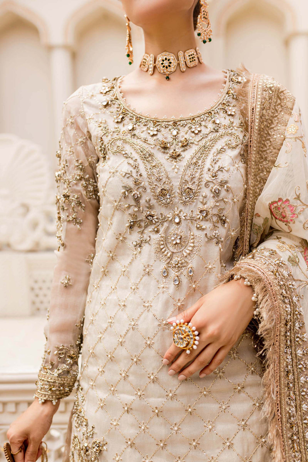 Maria B | Bridal Couture | Ivory Gold MC-906 by Maria B - Designer Dress - Type: Ladies Clothes - Available at Libayah - 100% Original