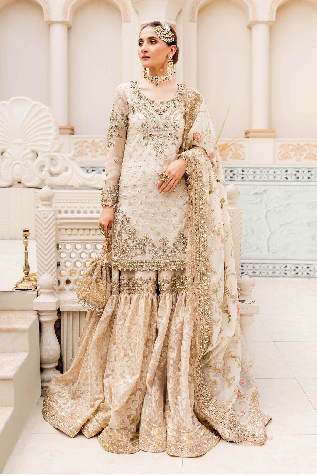 Maria B | Bridal Couture | Ivory Gold MC-906 by Maria B - Designer Dress - Type: Ladies Clothes - Available at Libayah - 100% Original