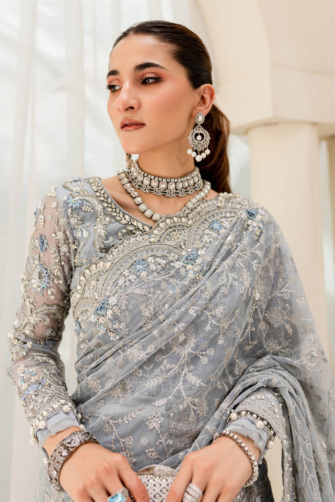 Maria B | Bridal Couture | Ice Blue MC-908 by Maria B - Designer Dress - Type: Ladies Clothes - Available at Libayah - 100% Original