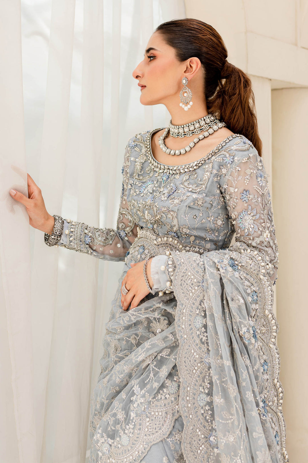 Maria B | Bridal Couture | Ice Blue MC-908 by Maria B - Designer Dress - Type: Ladies Clothes - Available at Libayah - 100% Original