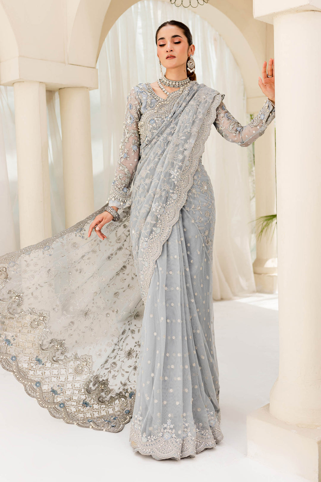 Maria B | Bridal Couture | Ice Blue MC-908 by Maria B - Designer Dress - Type: Ladies Clothes - Available at Libayah - 100% Original
