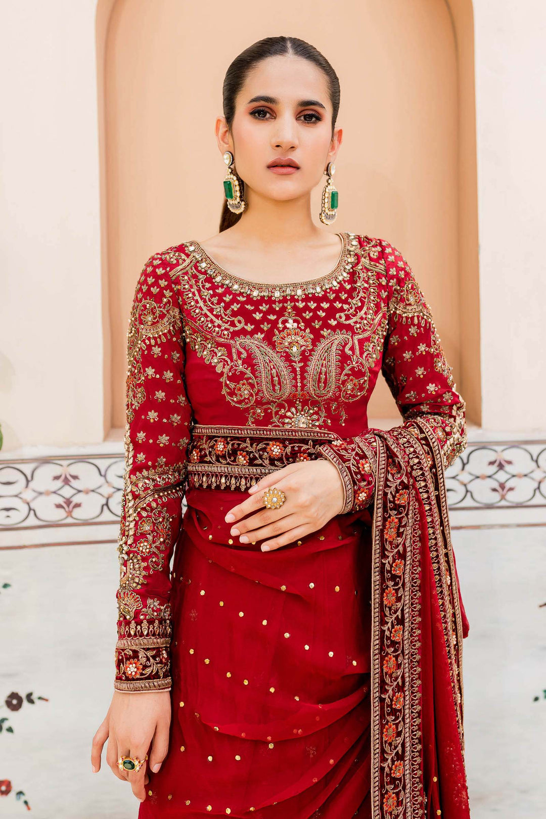 Maria B | Bridal Couture | Deep Red MC-910 by Maria B - Designer Dress - Type: Ladies Clothes - Available at Libayah - 100% Original