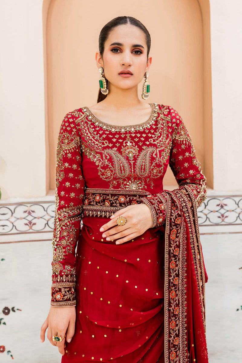 Maria B | Bridal Couture | Deep Red MC-910 by Maria B - Designer Dress - Type: Ladies Clothes - Available at Libayah - 100% Original