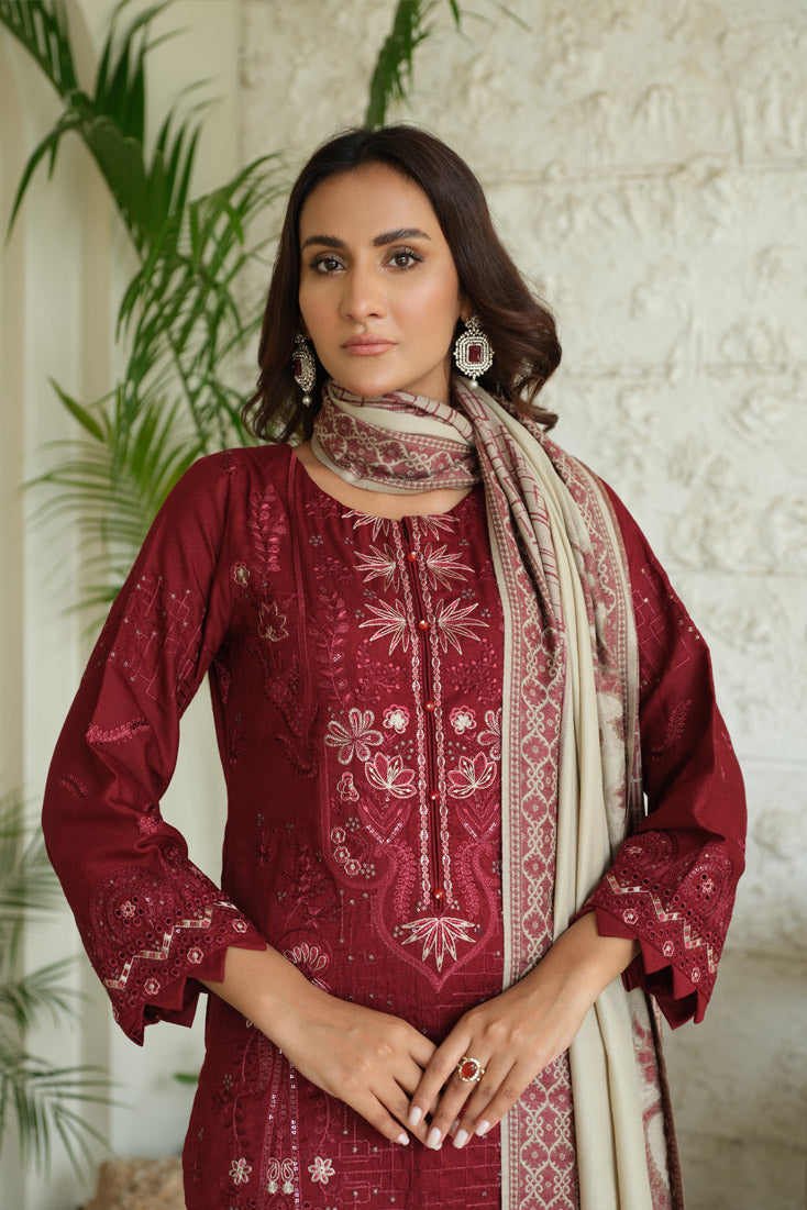 Marjjan | Aangan Embroidered Viscose |  MDS-69 (MEHROON) by Marjjan - Designer Dress - Type: Ladies Clothes - Available at Libayah - 100% Original