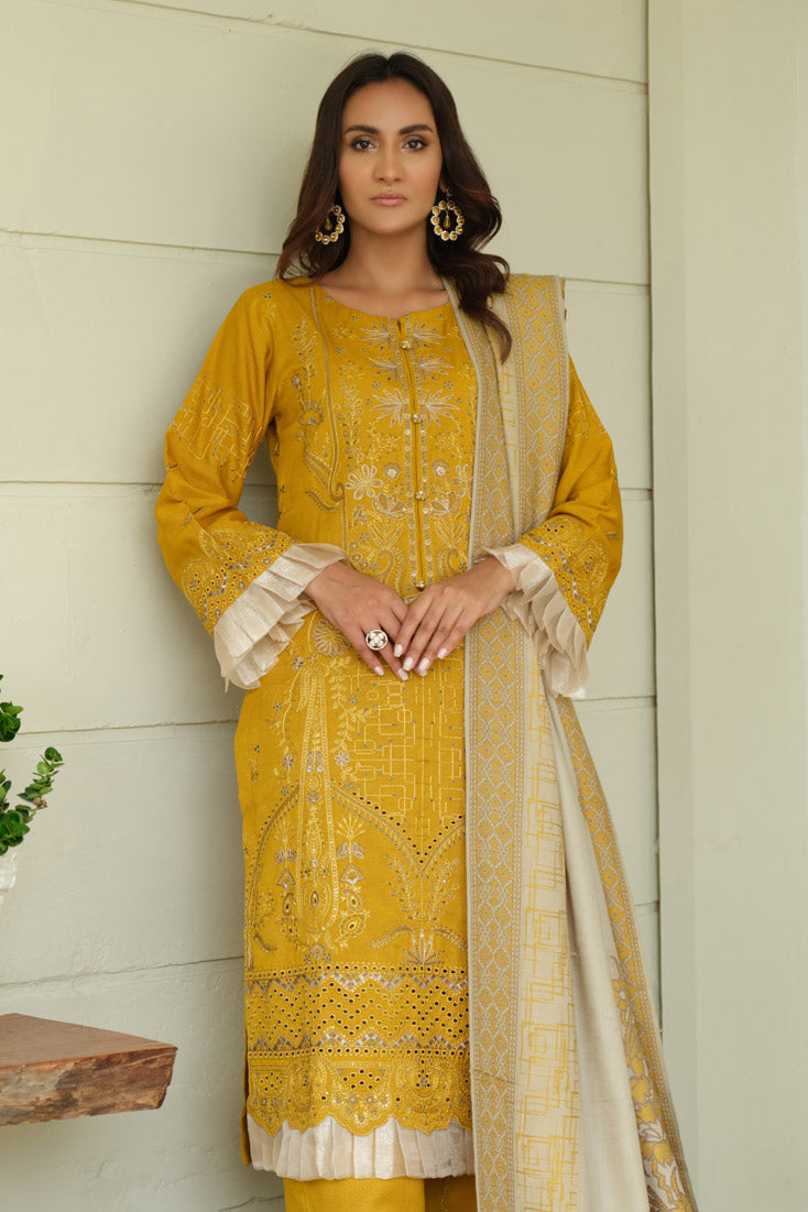 Marjjan | Aangan Embroidered Viscose |  MDS-69 (MUSTARD) by Marjjan - Designer Dress - Type: Ladies Clothes - Available at Libayah - 100% Original