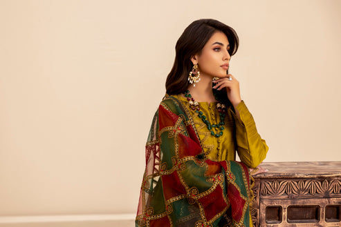 Mohagni | Ishq Aatish Formals | MGS-11 3Pcs Raw Silk by Mohagni - Designer Dress - Type: Ladies Clothes - Available at Libayah - 100% Original