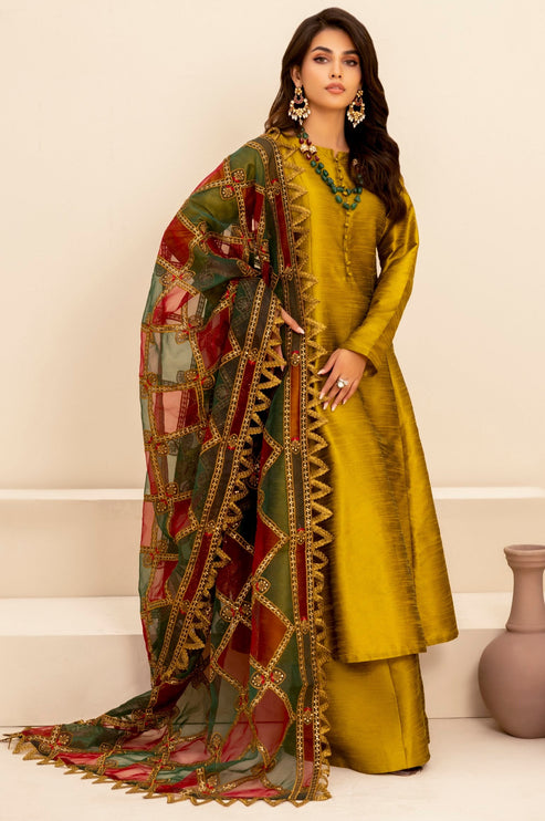 Mohagni | Ishq Aatish Formals | MGS-11 3Pcs Raw Silk by Mohagni - Designer Dress - Type: Ladies Clothes - Available at Libayah - 100% Original