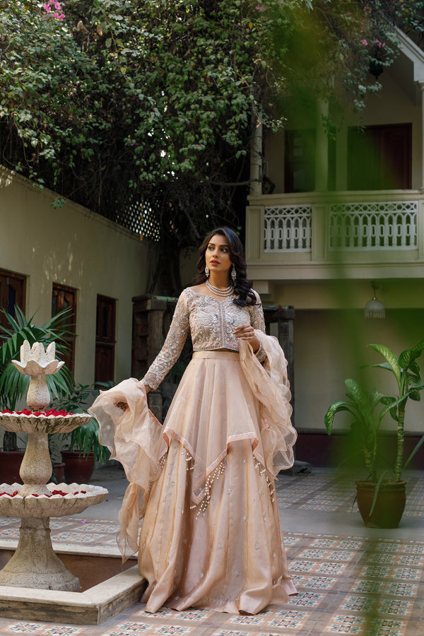 Wahajmkhan | Bahar Begum Formals | NUDE BIRD LEHNGA by Wahaj M.Khan - Designer Dress - Type: Ladies Clothes - Available at Libayah - 100% Original