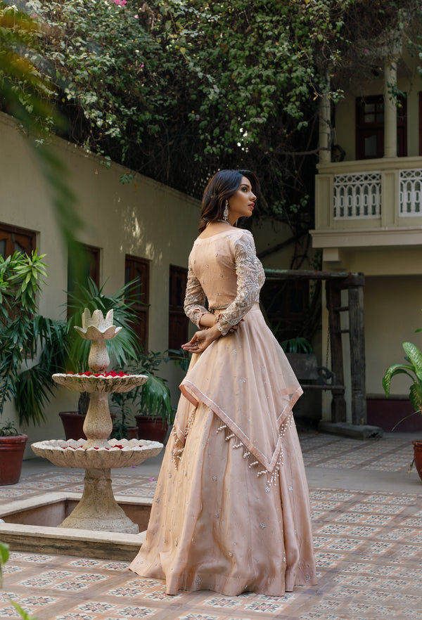 Wahajmkhan | Bahar Begum Formals | NUDE BIRD LEHNGA by Wahaj M.Khan - Designer Dress - Type: Ladies Clothes - Available at Libayah - 100% Original