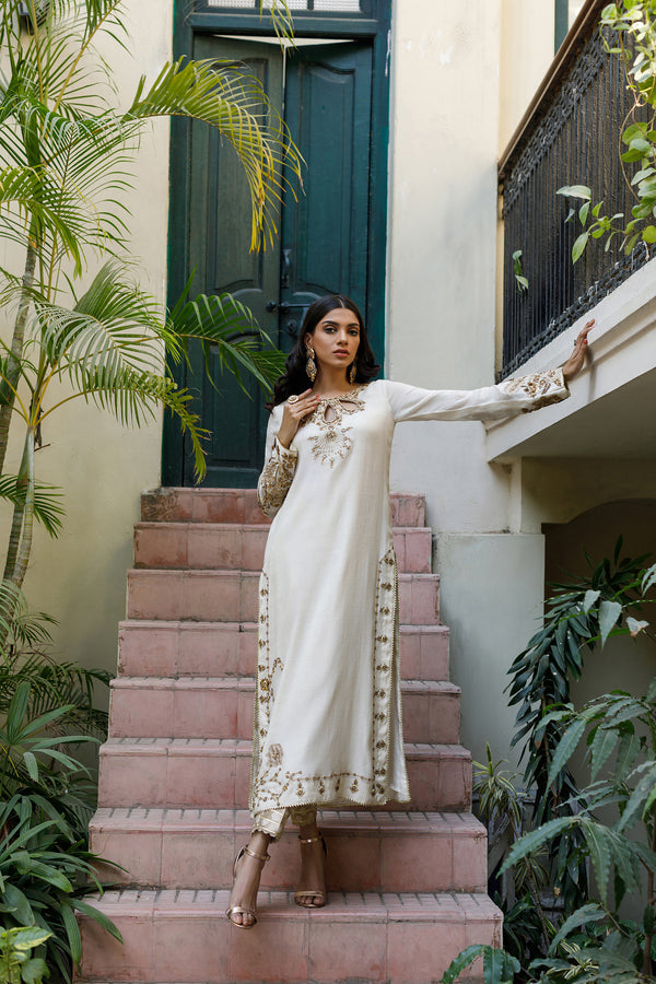 Wahajmkhan | Bahar Begum Formals | IVORY & COPPER BEGUM OUTFIT by Wahaj M.Khan - Designer Dress - Type: Ladies Clothes - Available at Libayah - 100% Original