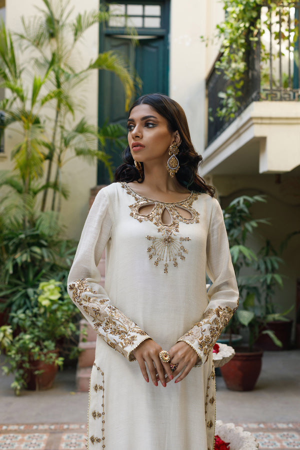 Wahajmkhan | Bahar Begum Formals | IVORY & COPPER BEGUM OUTFIT by Wahaj M.Khan - Designer Dress - Type: Ladies Clothes - Available at Libayah - 100% Original