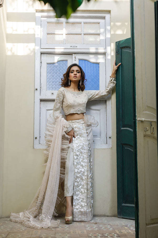 Wahajmkhan | Bahar Begum Formals | IVORY SARI PANTS by Wahaj M.Khan - Designer Dress - Type: Ladies Clothes - Available at Libayah - 100% Original