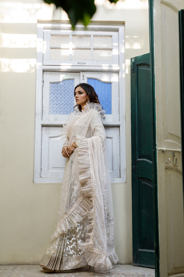 Wahajmkhan | Bahar Begum Formals | IVORY SARI PANTS by Wahaj M.Khan - Designer Dress - Type: Ladies Clothes - Available at Libayah - 100% Original
