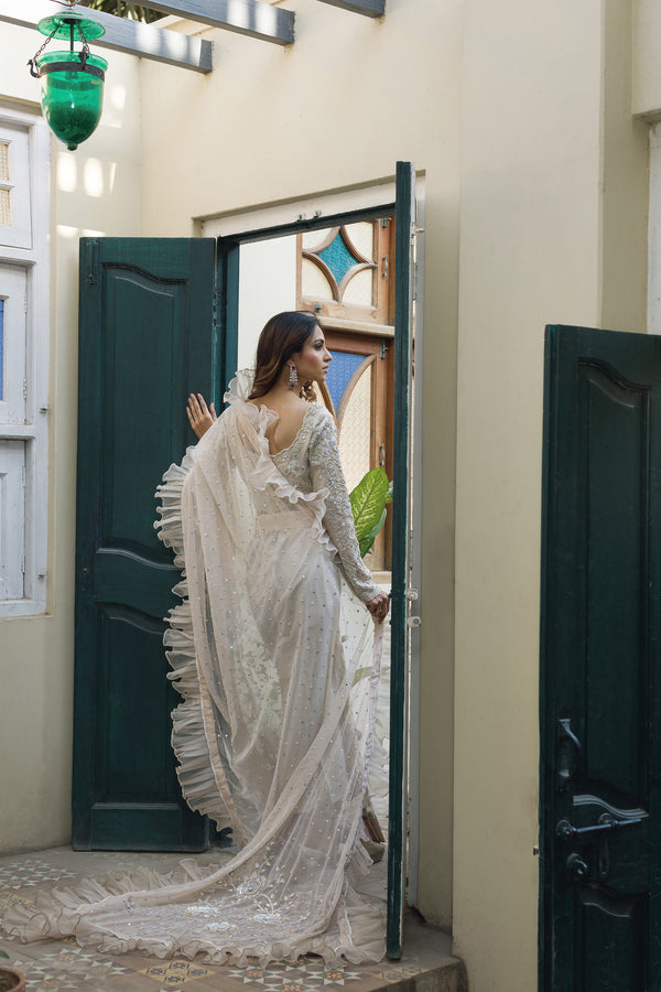 Wahajmkhan | Bahar Begum Formals | IVORY SARI PANTS by Wahaj M.Khan - Designer Dress - Type: Ladies Clothes - Available at Libayah - 100% Original