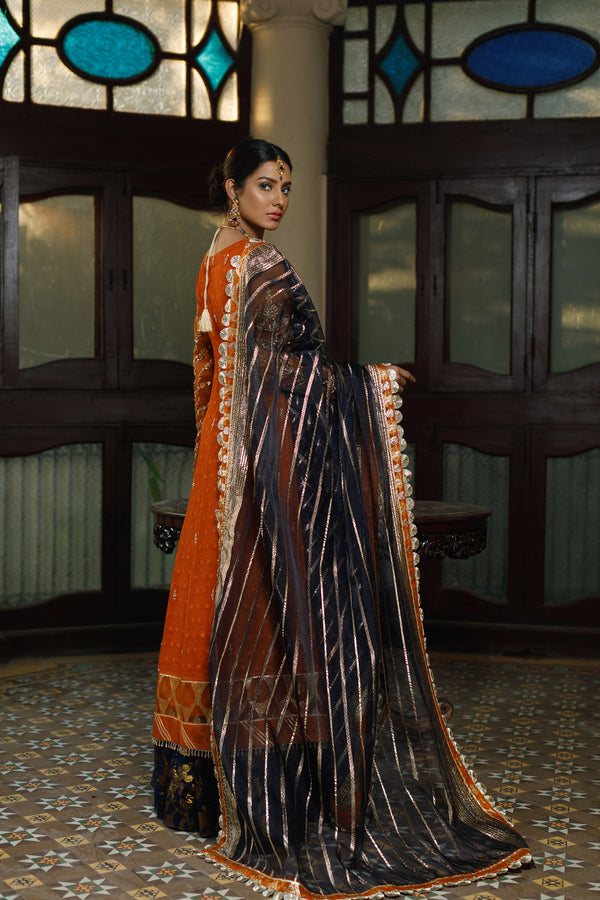 Wahajmkhan | Bahar Begum Formals | SAPPHIRE BURNT ANGARKHA by Wahaj M.Khan - Designer Dress - Type: Ladies Clothes - Available at Libayah - 100% Original