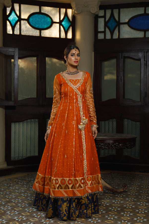 Wahajmkhan | Bahar Begum Formals | SAPPHIRE BURNT ANGARKHA by Wahaj M.Khan - Designer Dress - Type: Ladies Clothes - Available at Libayah - 100% Original