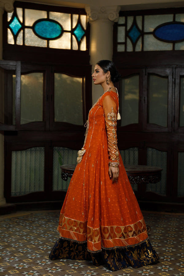 Wahajmkhan | Bahar Begum Formals | SAPPHIRE BURNT ANGARKHA by Wahaj M.Khan - Designer Dress - Type: Ladies Clothes - Available at Libayah - 100% Original