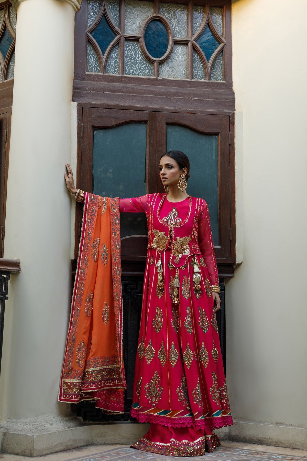 Wahajmkhan | Bahar Begum Formals | MAGENTA BLOCK ANARKALI by Wahaj M.Khan - Designer Dress - Type: Ladies Clothes - Available at Libayah - 100% Original