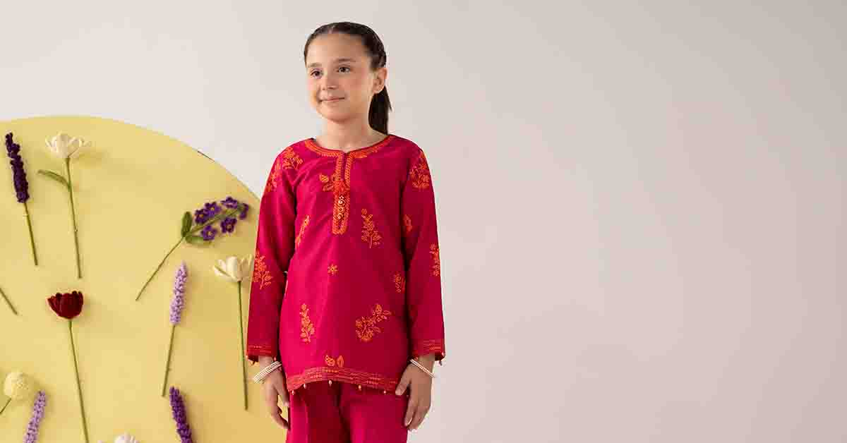 kids-clothes-mkd-ea26-07-dark-pink by Maria B Kids - Designer Dress  - Type : KidsClothes - Available at Libayah - 100% Original 
