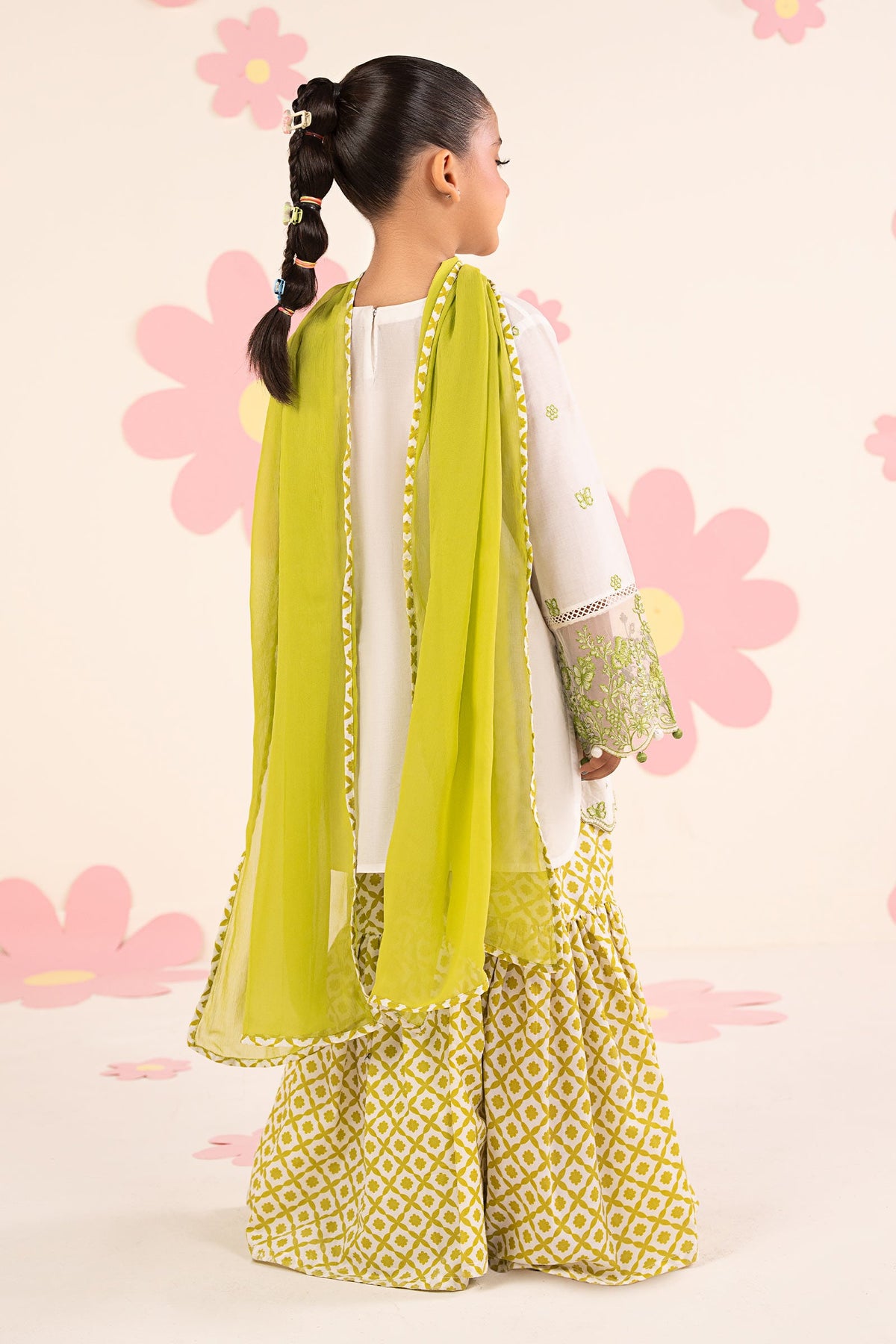 kids-clothes-mkd-ea26-14-white-and-neon-green by Maria B Kids - Designer Dress  - Type : KidsClothes - Available at Libayah - 100% Original 