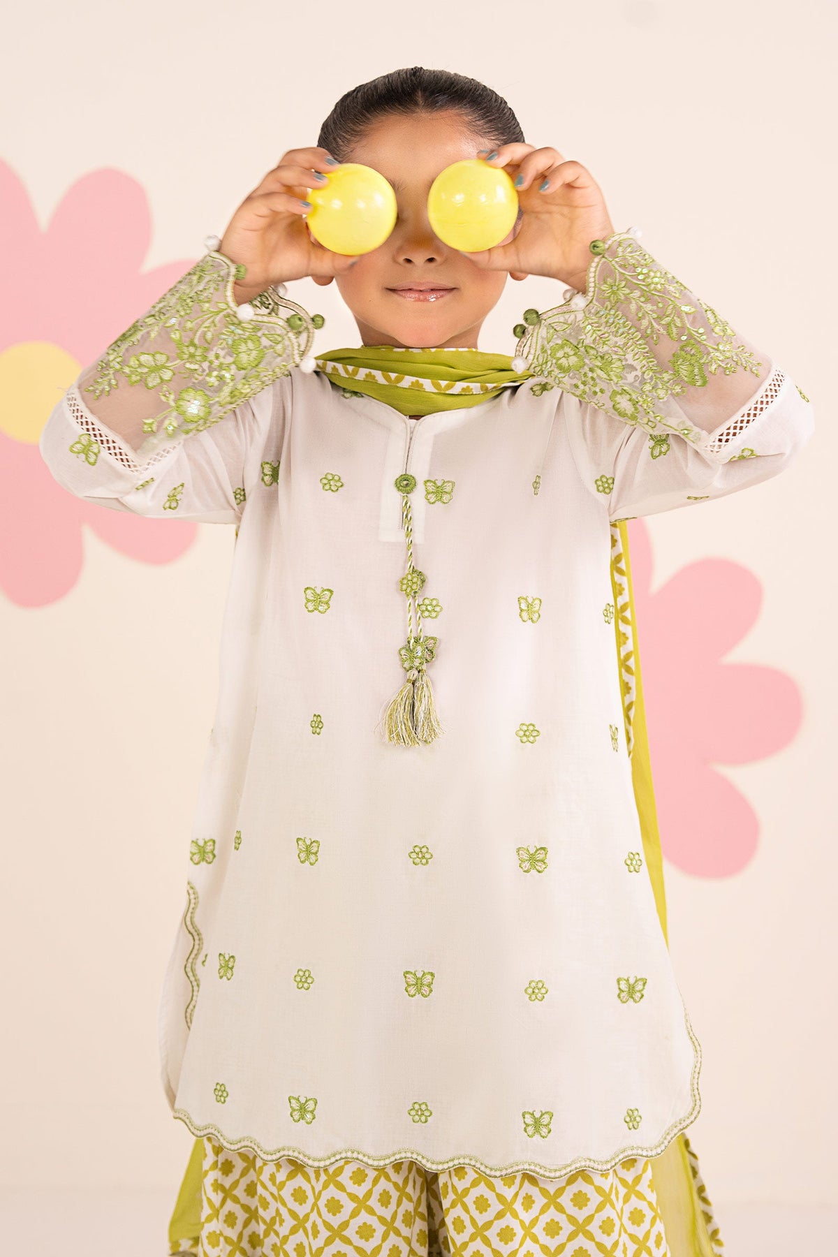 kids-clothes-mkd-ea26-14-white-and-neon-green by Maria B Kids - Designer Dress  - Type : KidsClothes - Available at Libayah - 100% Original 