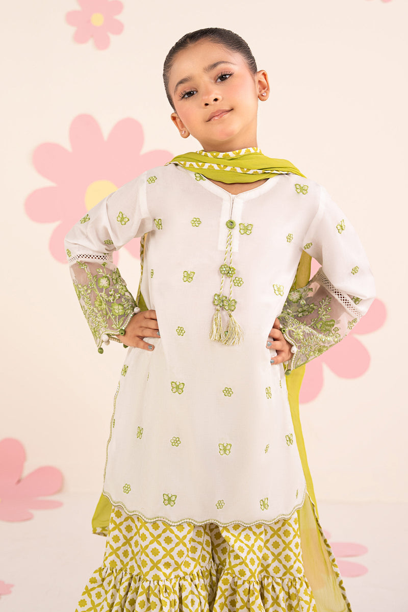 kids-clothes-mkd-ea26-14-white-and-neon-green by Maria B Kids - Designer Dress  - Type : KidsClothes - Available at Libayah - 100% Original 