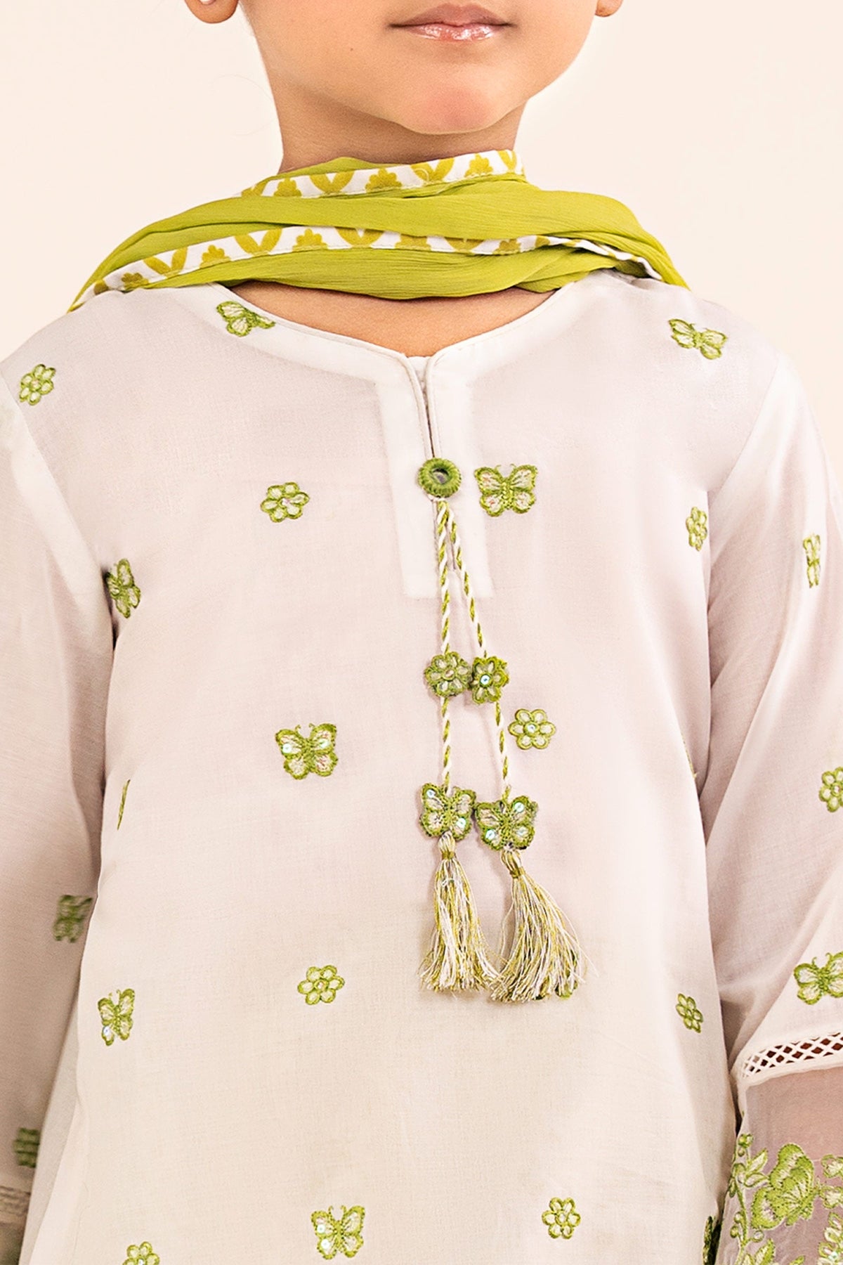 kids-clothes-mkd-ea26-14-white-and-neon-green by Maria B Kids - Designer Dress  - Type : KidsClothes - Available at Libayah - 100% Original 