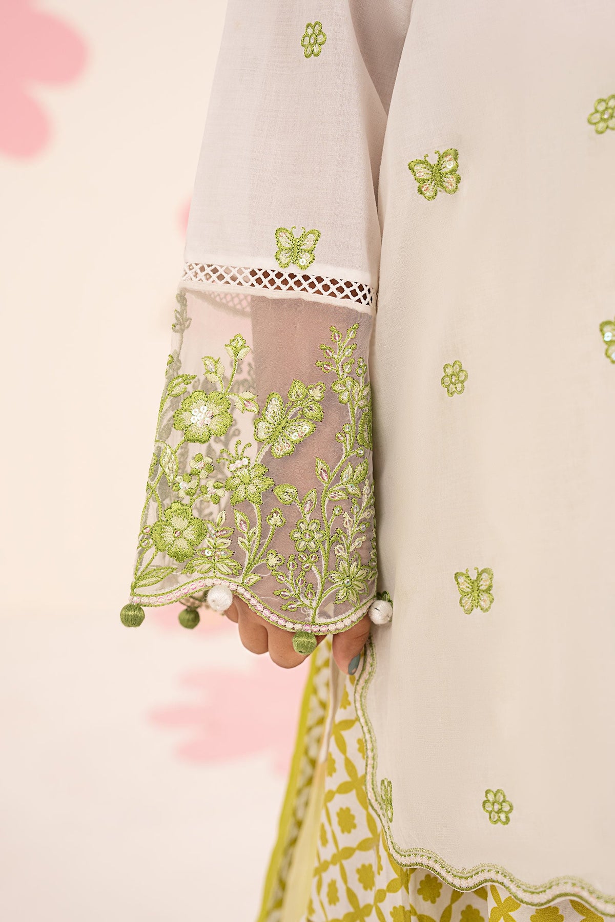kids-clothes-mkd-ea26-14-white-and-neon-green by Maria B Kids - Designer Dress  - Type : KidsClothes - Available at Libayah - 100% Original 