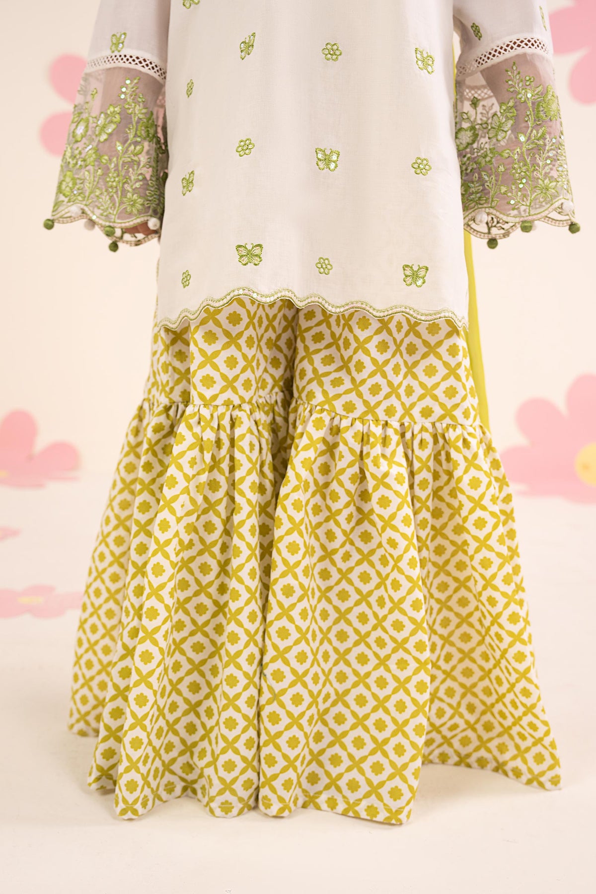 kids-clothes-mkd-ea26-14-white-and-neon-green by Maria B Kids - Designer Dress  - Type : KidsClothes - Available at Libayah - 100% Original 
