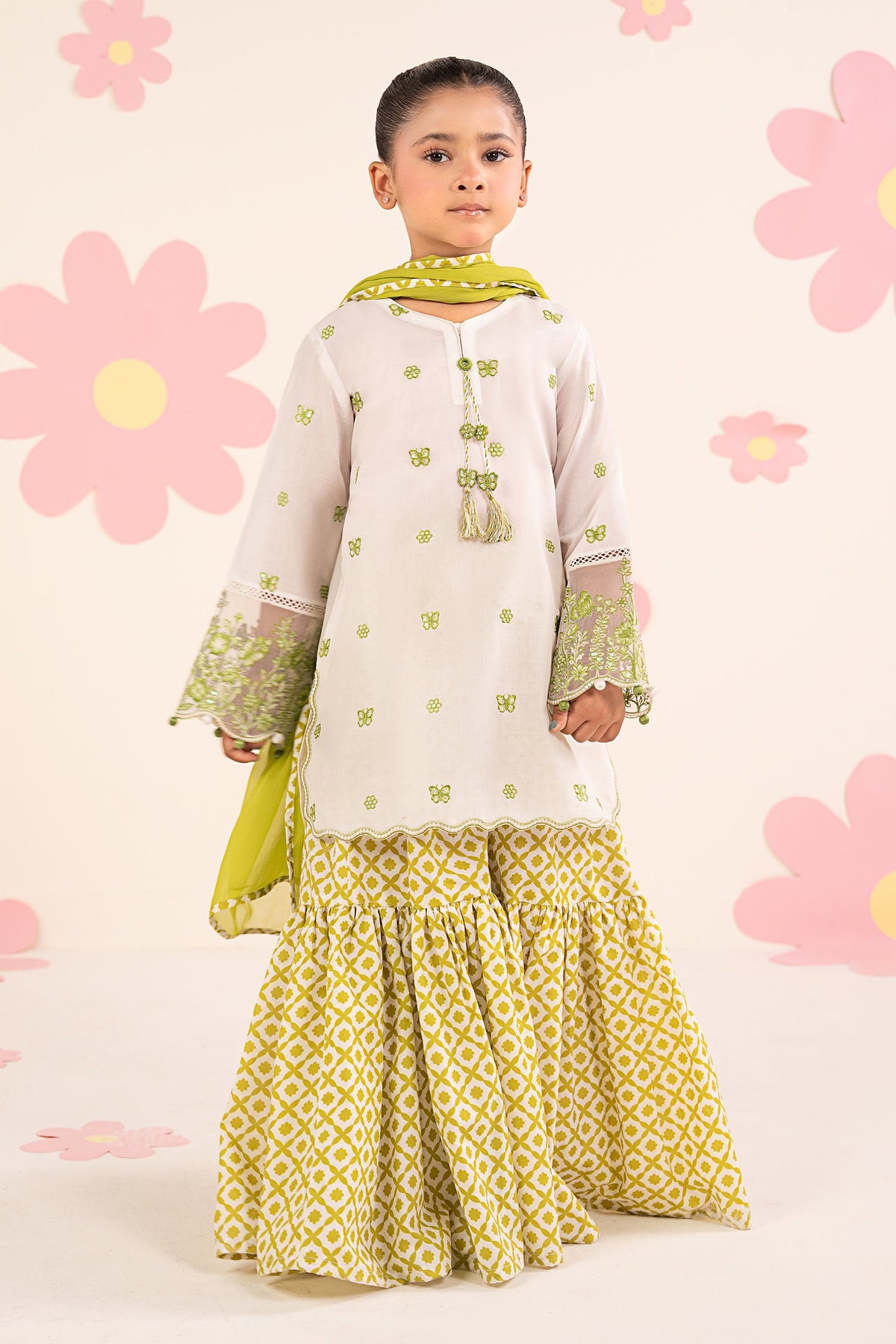 kids-clothes-mkd-ea26-14-white-and-neon-green by Maria B Kids - Designer Dress  - Type : KidsClothes - Available at Libayah - 100% Original 