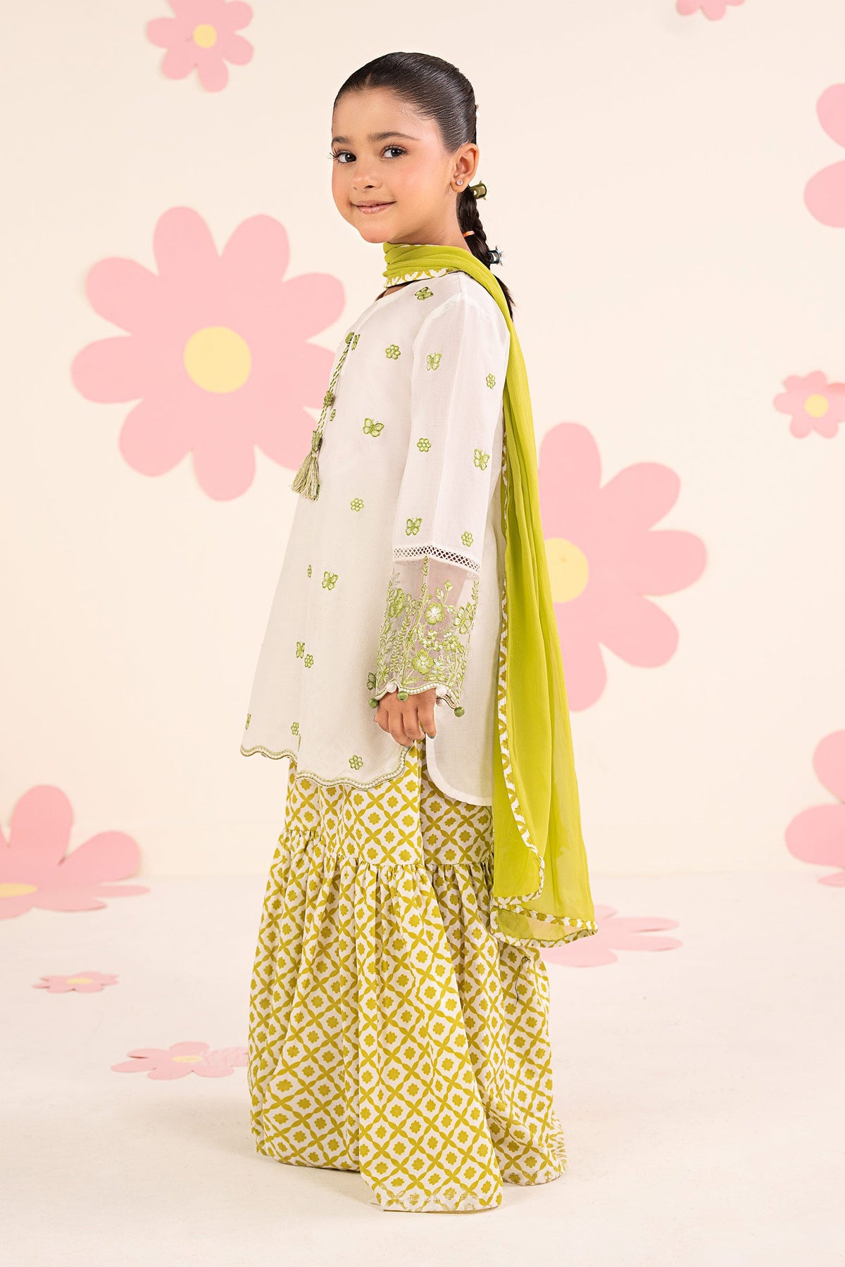 kids-clothes-mkd-ea26-14-white-and-neon-green by Maria B Kids - Designer Dress  - Type : KidsClothes - Available at Libayah - 100% Original 