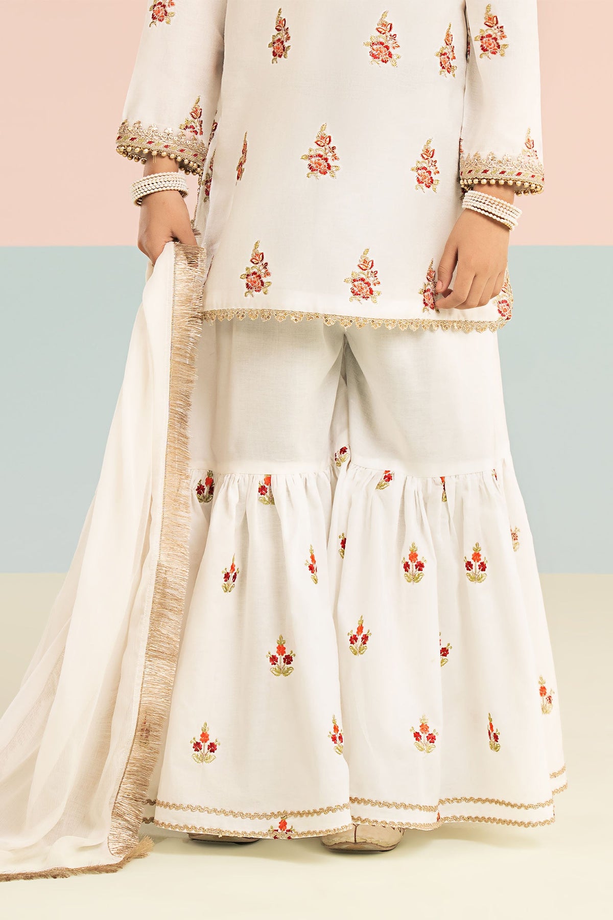 kids-clothes-mkd-ef26-04-white-and-red by Maria B Kids - Designer Dress  - Type : KidsClothes - Available at Libayah - 100% Original 
