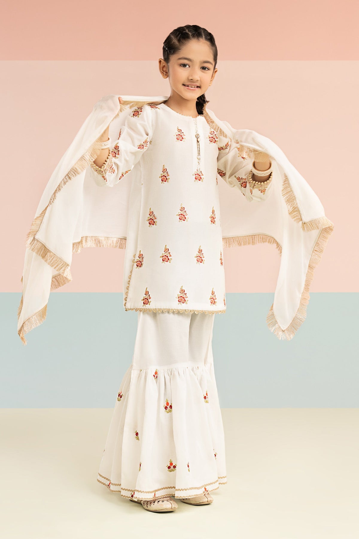 kids-clothes-mkd-ef26-04-white-and-red by Maria B Kids - Designer Dress  - Type : KidsClothes - Available at Libayah - 100% Original 