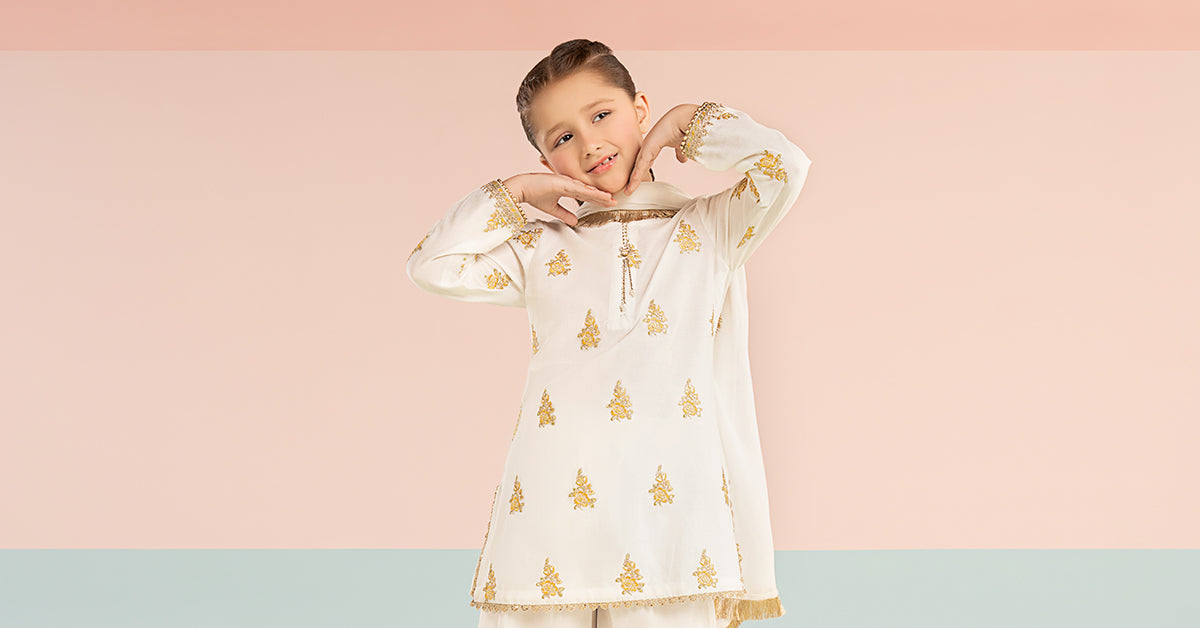 kids-clothes-mkd-ef26-04-white-and-yellow by Maria B Kids - Designer Dress  - Type : KidsClothes - Available at Libayah - 100% Original 