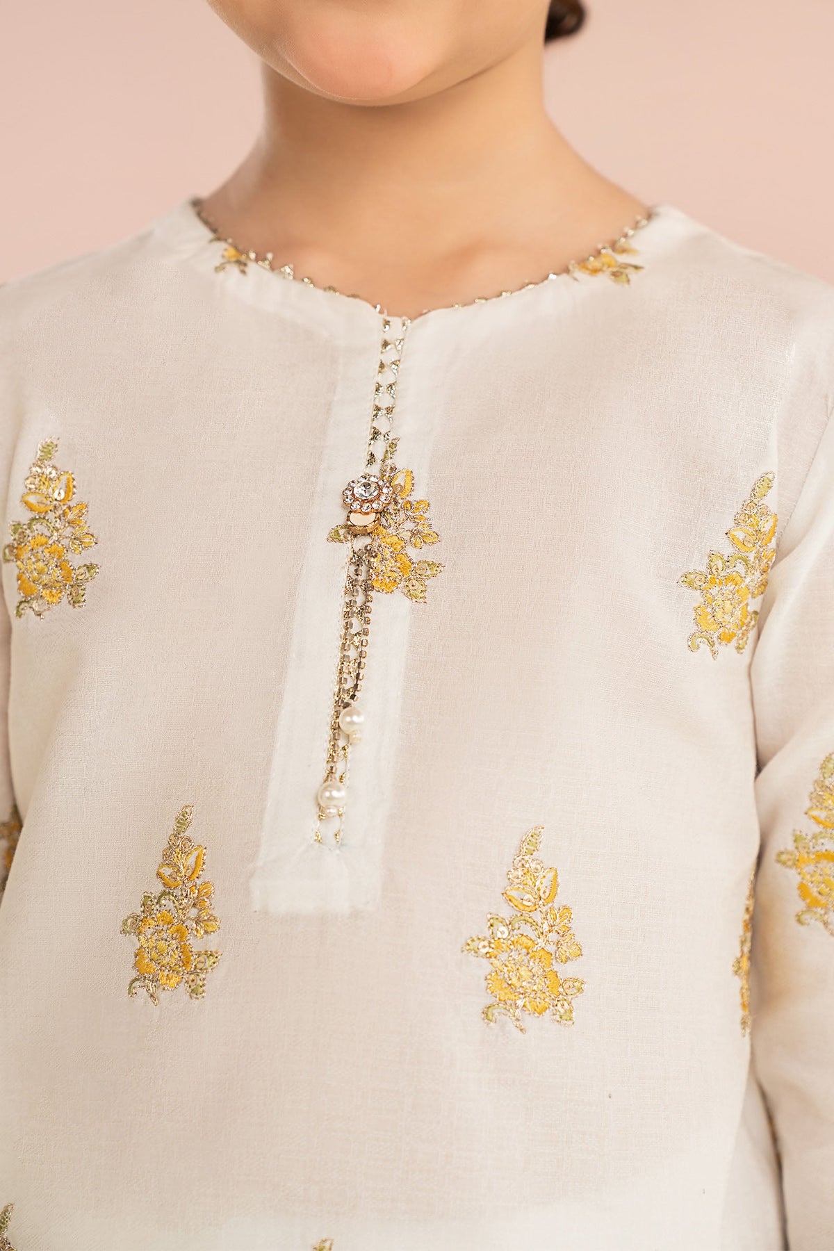 kids-clothes-mkd-ef26-04-white-and-yellow by Maria B Kids - Designer Dress  - Type : KidsClothes - Available at Libayah - 100% Original 
